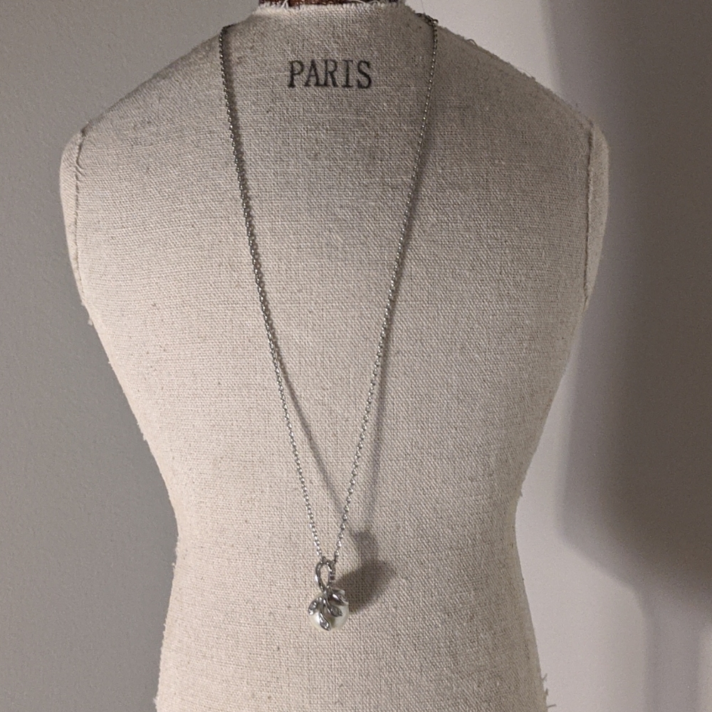 Costume Pearl and Crystal Necklace + Earring Set